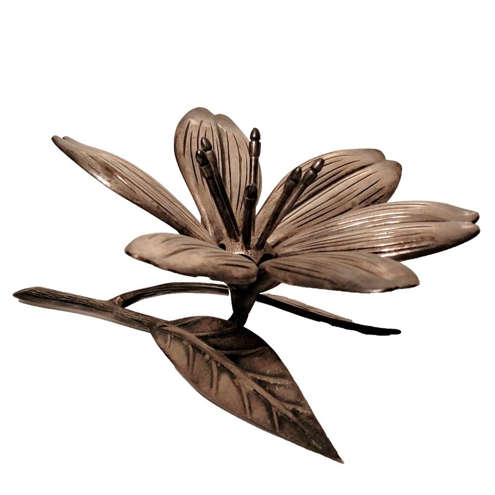 60s ‘Party Flower’ 6 Individual Ashtrays & Pokers in Silver Metal Made in Italy
